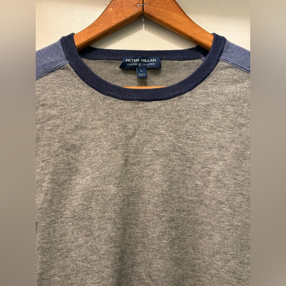 Peter Millar Men's Brit Grey Crew-Neck Colorblock Pullover Sweater Size L